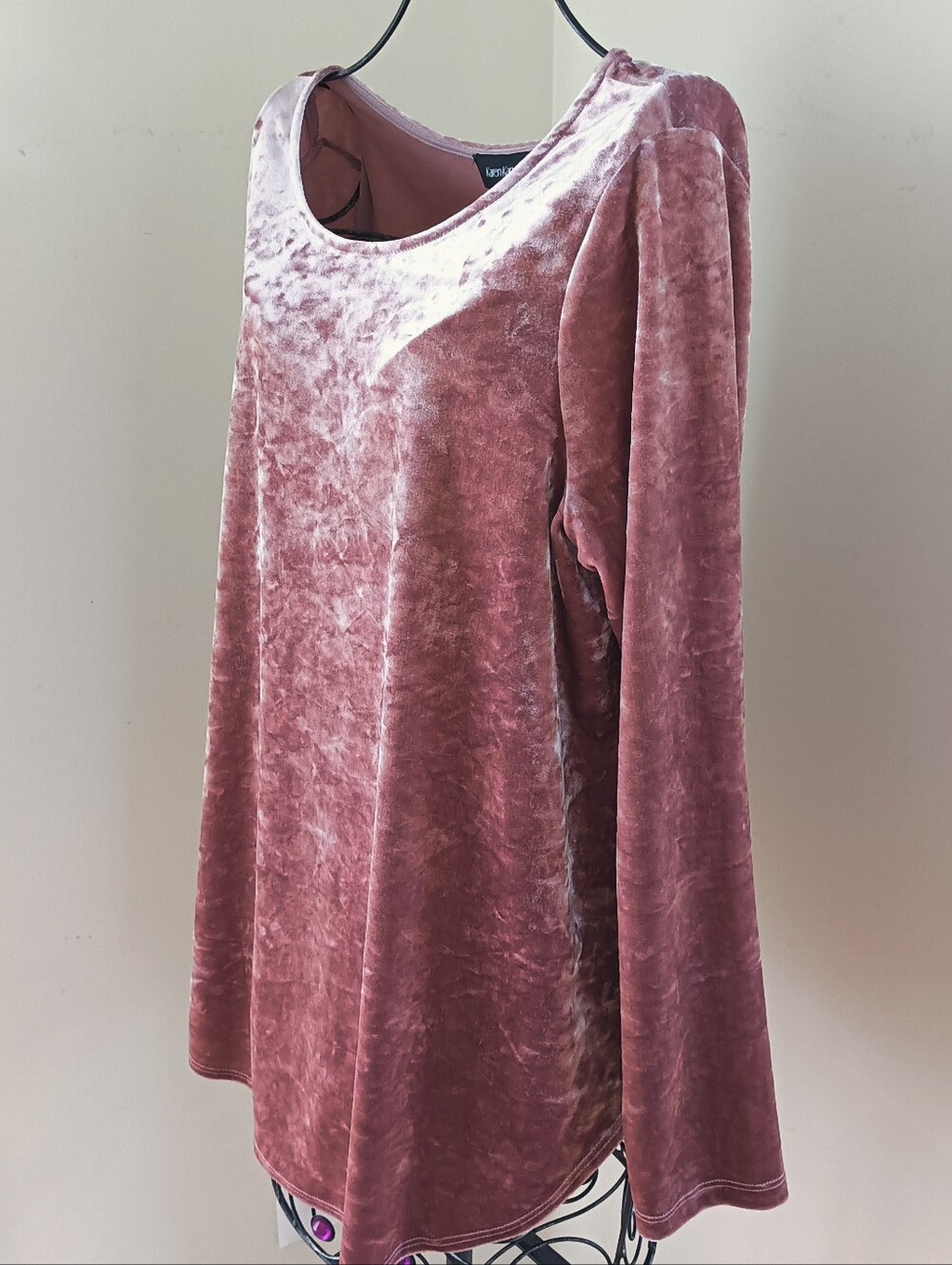 Karen Kane Crushed Velvet Long Sleeve Top Size L Dusty Rose - Picture 3 of 14